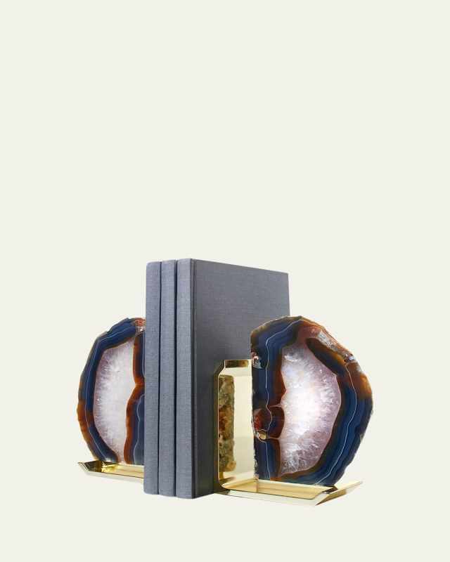 Fim Agate & Brass Bookends